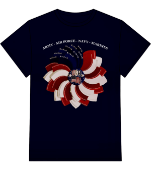 US Patriotic Flower Blue Tee – “Proudly American”
